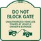 Signmission Do Not Block Gate Unauthorized Vehicles Towed Owner Expense Alum Sign, 18" L, 18" H, TG-1818-24160 A-DES-TG-1818-24160 - alternate 1